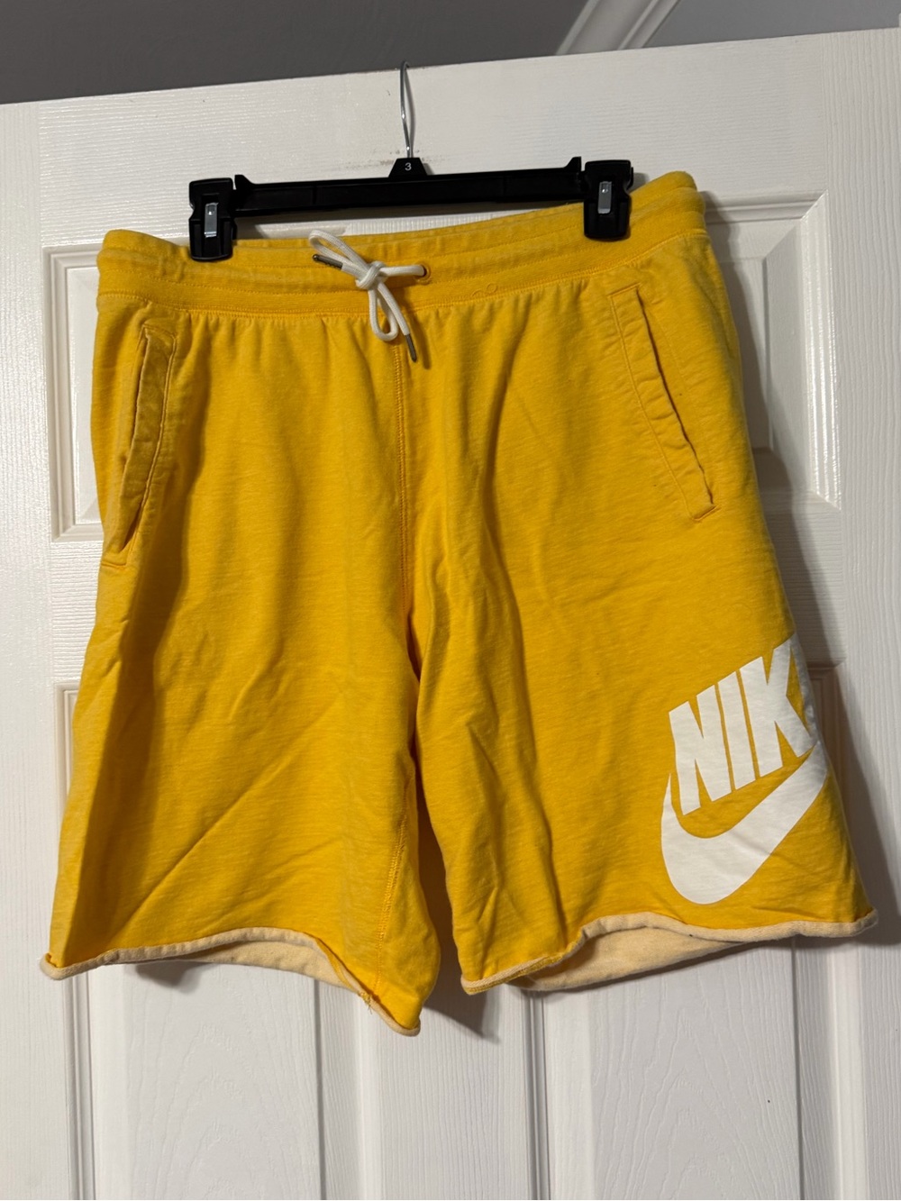 Men’s Nike Bright Yellow Drawstring Fleece Shorts with White Logo